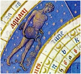 Allegorical depiction of Aquarius zodiac, fifteenth century, French manuscript: Les Très Riches Heures du Duc de Berry. aquarius_10