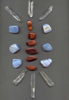 Red Tiger Eye and Blue Lace Agate Crystal Gem Grid