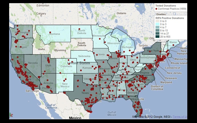 Voluntary reporting shows that people donating blood have tested positive all over the country (US Centers for Disease Control and Prevention/AABB Chagas Biovigilance Network) chagas-us-locations