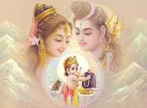 Parvati, Shiva and Ganesh