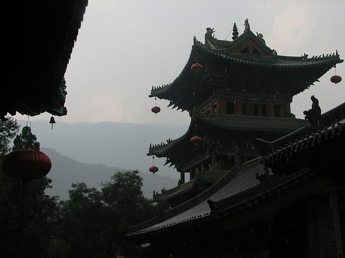 Shaolin Monastery framed by the Songshan mountain range