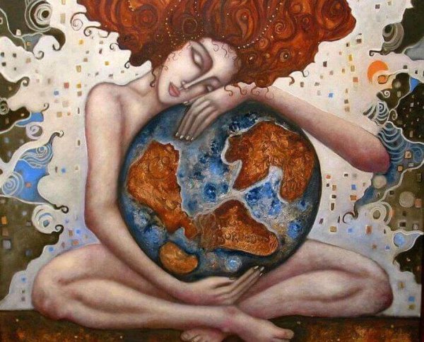 woman holding world